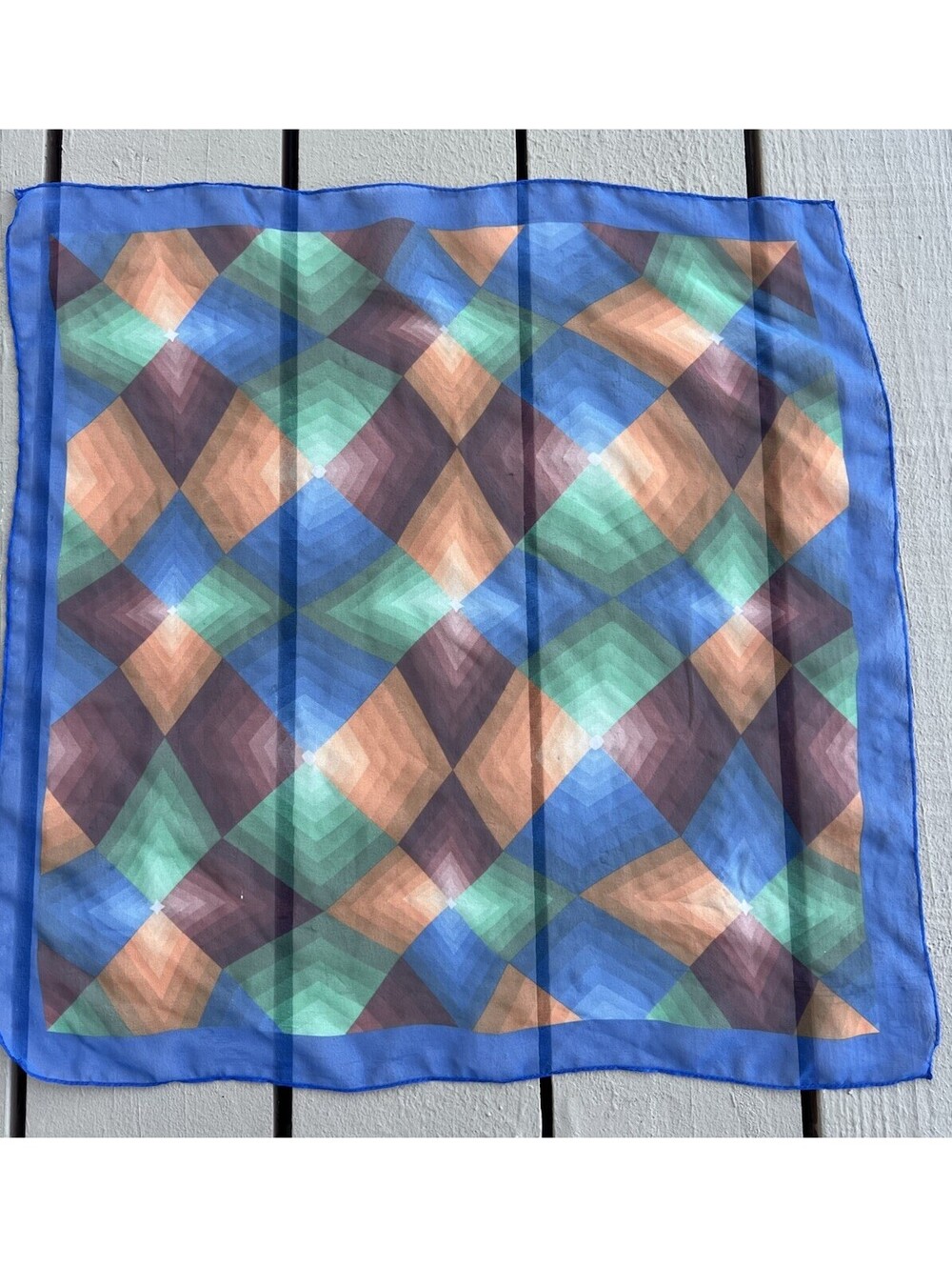 Womens Blue Brown Green Small Scarf 21” X21”.